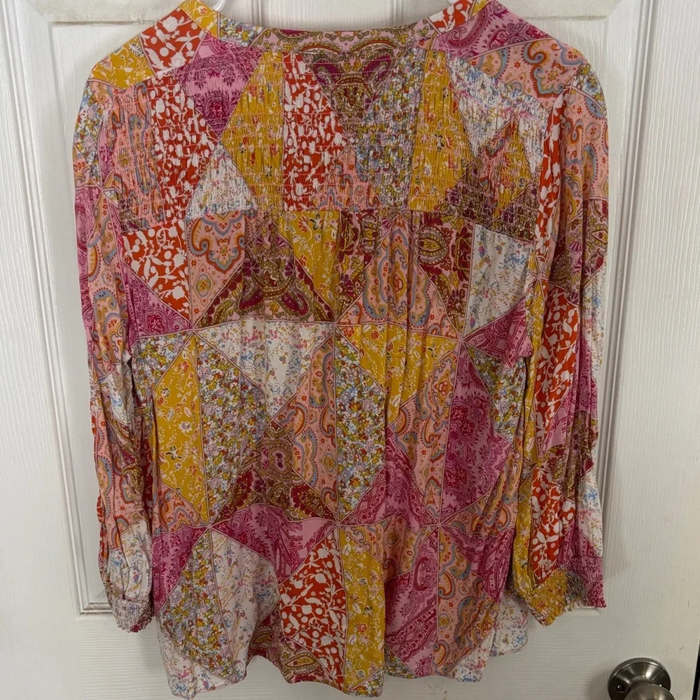 Rose & Olive Vibrant Patchwork Blouse size L - Picture 8 of 9
